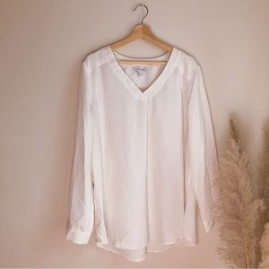 Nine West Sheer White V-Neck Business Casual Blouse